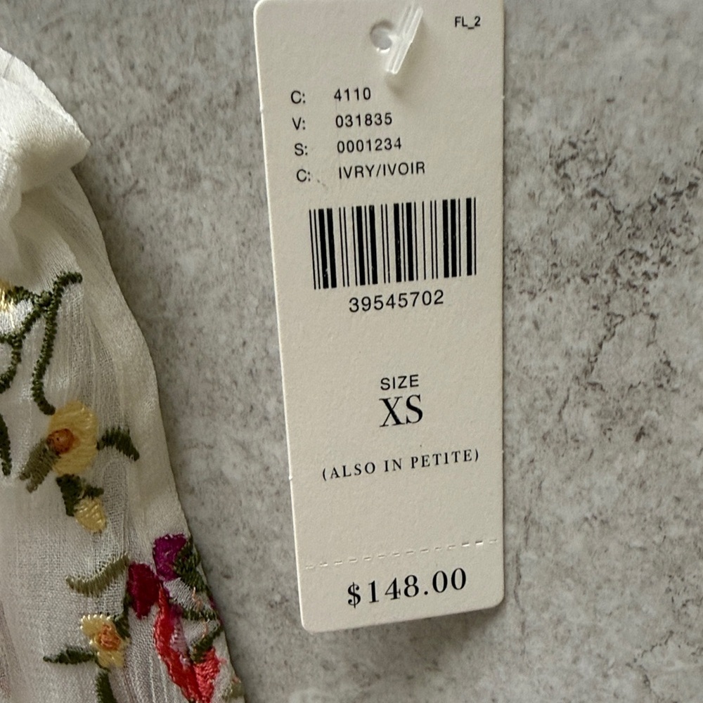 Anthropologie Floreat Floral Embroidered Smocked Mock Neck sz XS NWT - Picture 8 of 12